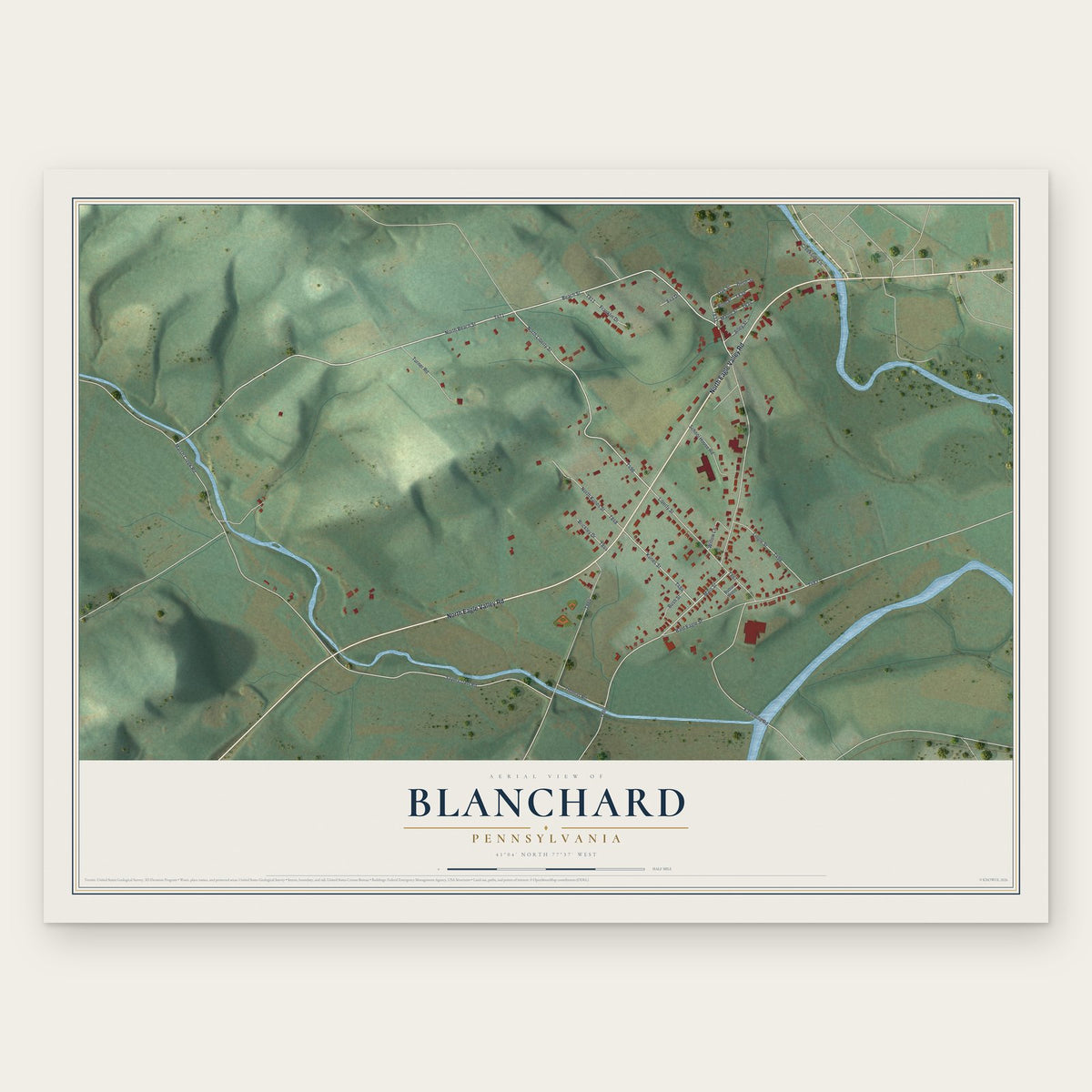 Blanchard, Pennsylvania map print, the full design