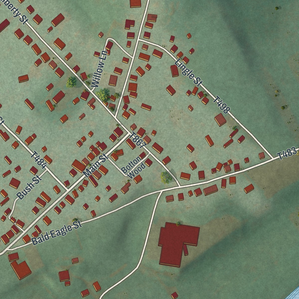 Close-up of the map of Blanchard, Pennsylvania print showing street and building detail