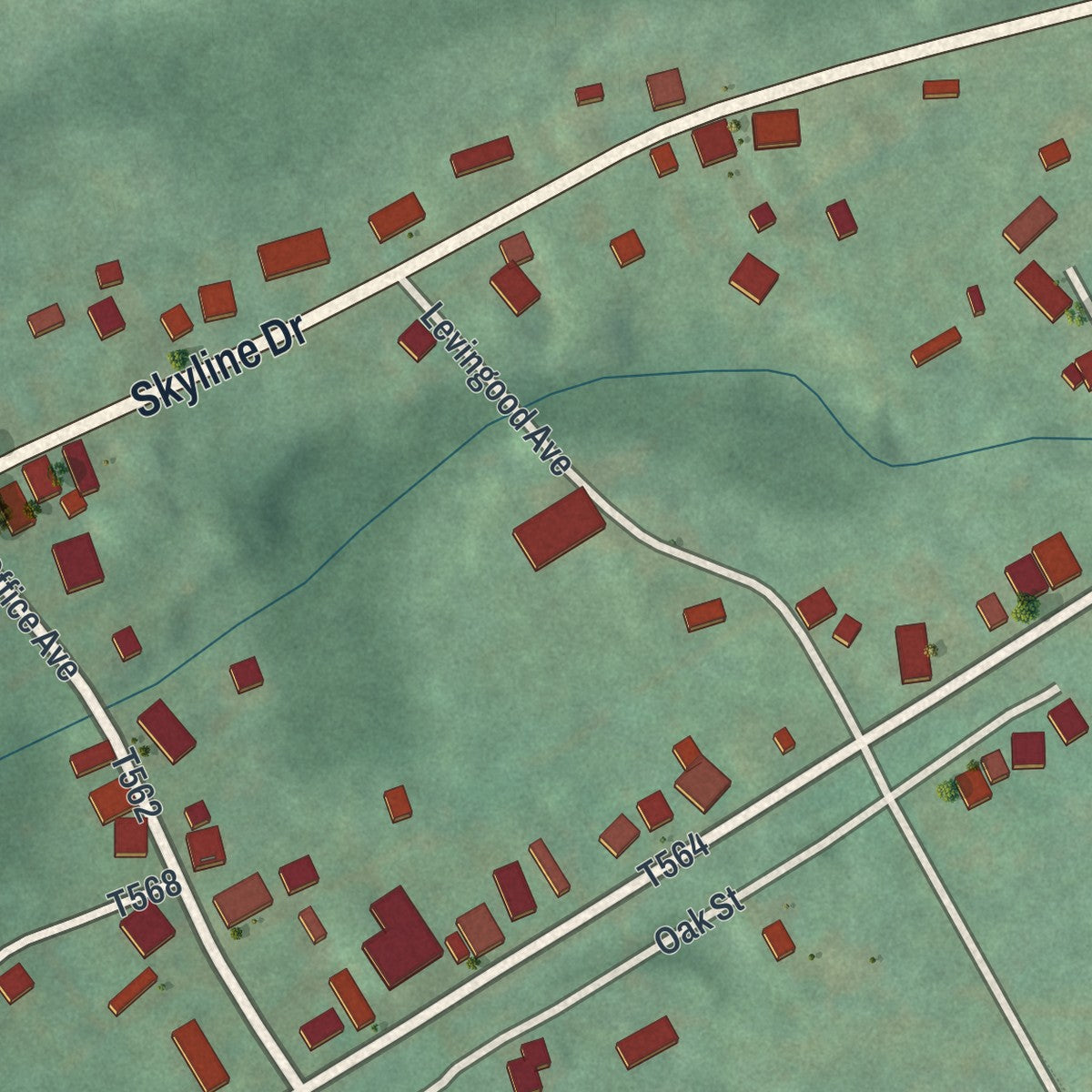 Close-up of the map of Blandburg, Pennsylvania print showing street and building detail