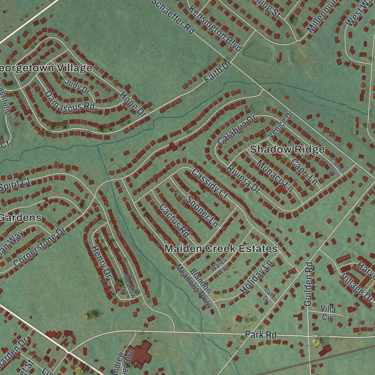 Close-up of the map of Blandon, Pennsylvania print showing street and building detail