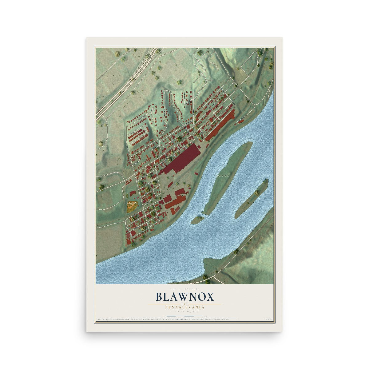 Map of Blawnox, Pennsylvania, 12 x 18 inch unframed archival matte print