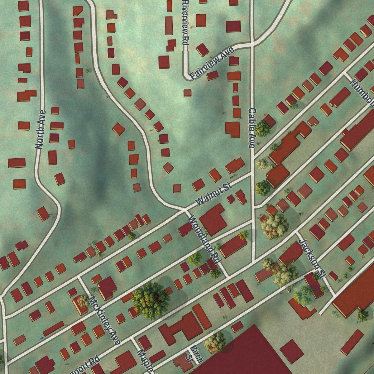 Close-up of the map of Blawnox, Pennsylvania print showing street and building detail
