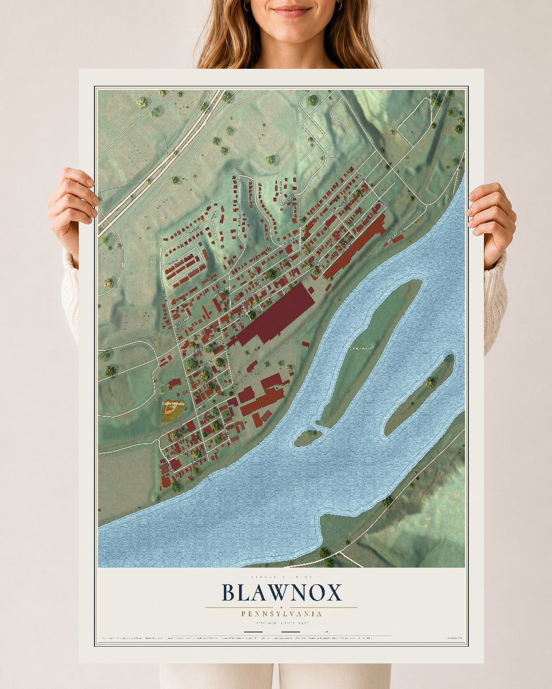 Map of Blawnox, Pennsylvania, 24 x 36 inch unframed archival matte print