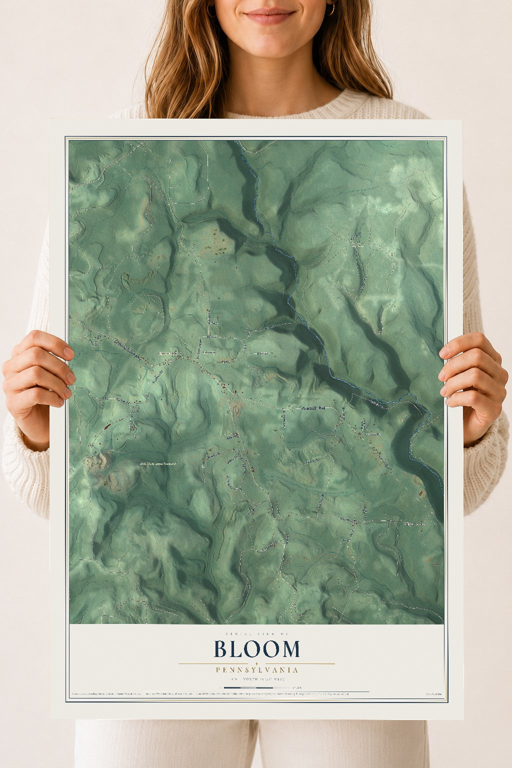 Map of Bloom, Pennsylvania, 18 x 24 inch unframed archival matte print