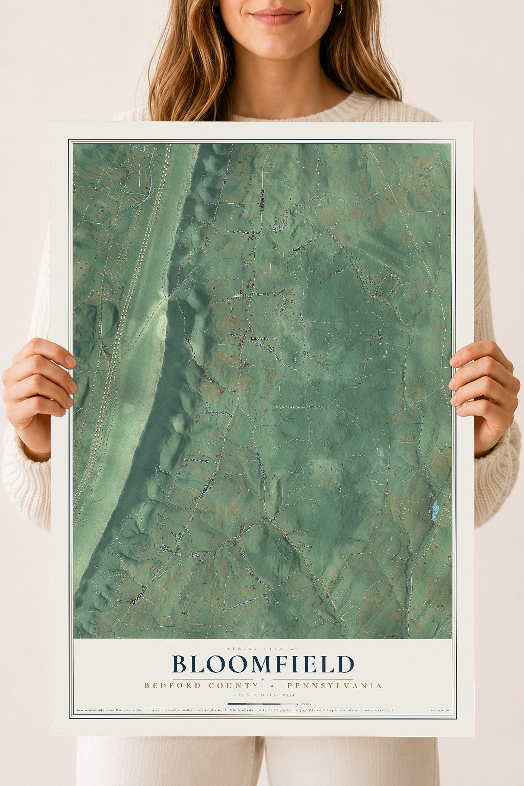 Map of Bloomfield, Bedford County, Pennsylvania, 18 x 24 inch unframed archival matte print