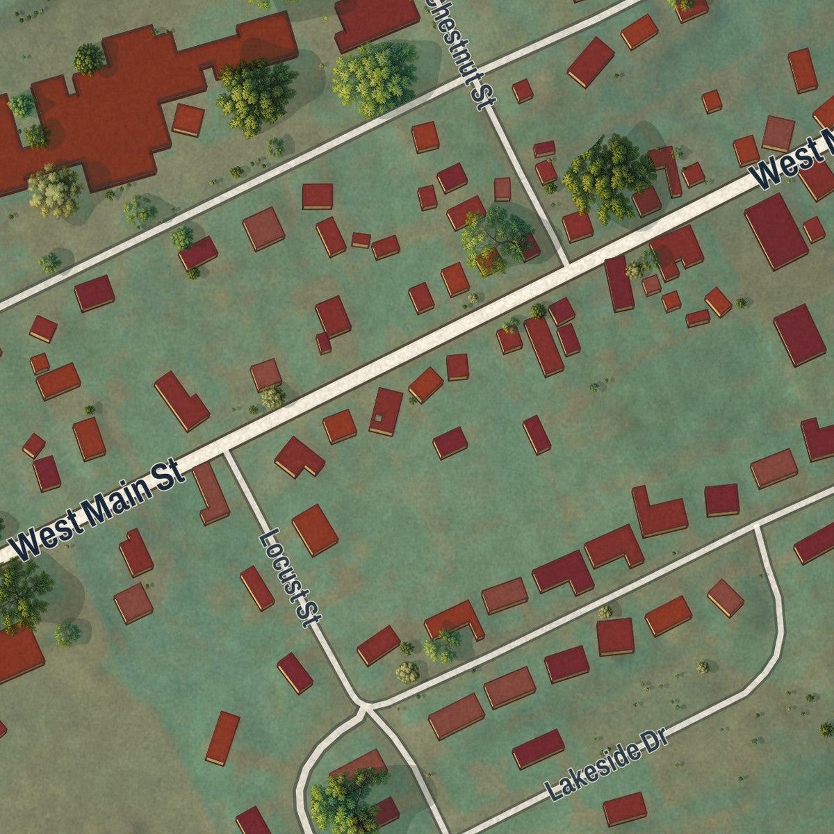 Second close-up of the map of the Borough of Bloomfield, Perry County, Pennsylvania print showing more streets and buildings