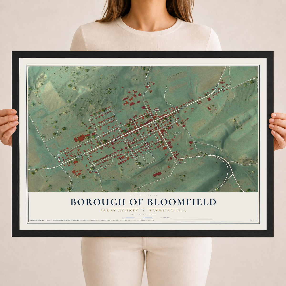 Map of the Borough of Bloomfield, Perry County, Pennsylvania, 18 x 24 inch print in a black wood frame
