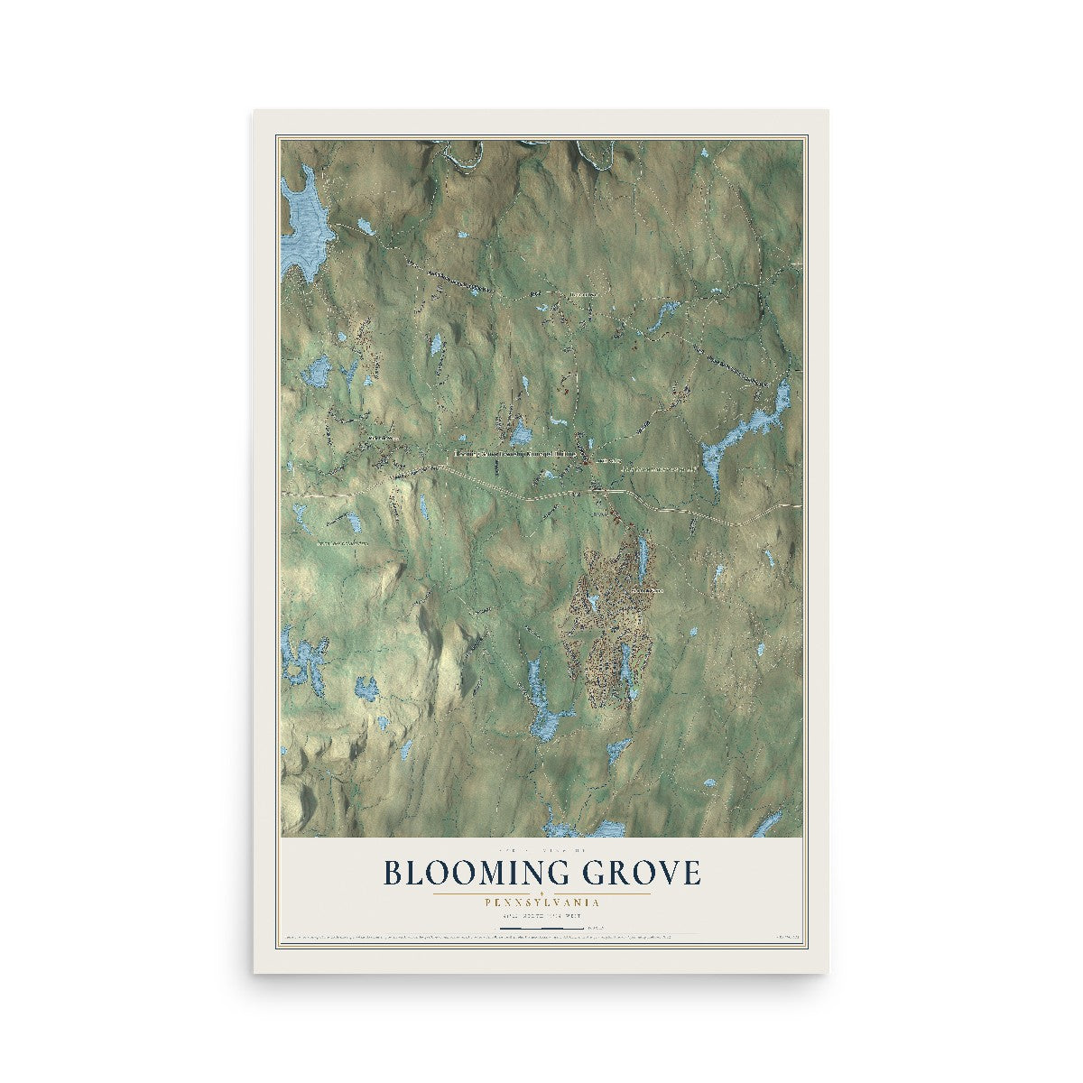 Map of Blooming Grove, Pennsylvania, 12 x 18 inch unframed archival matte print