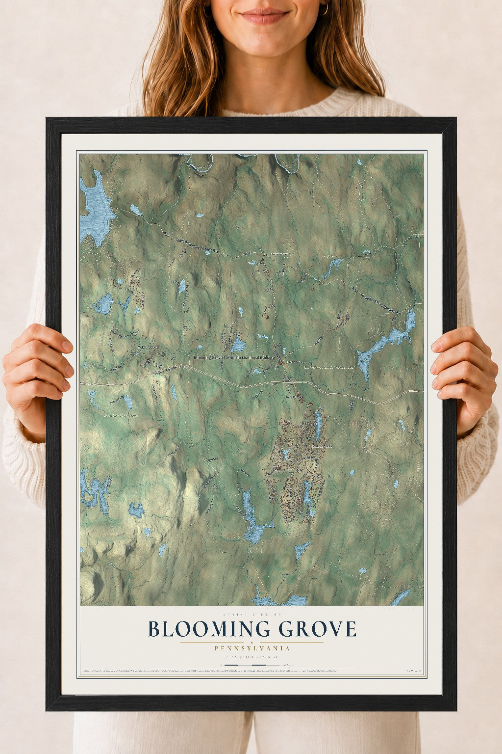 Map of Blooming Grove, Pennsylvania, 18 x 24 inch print in a black wood frame