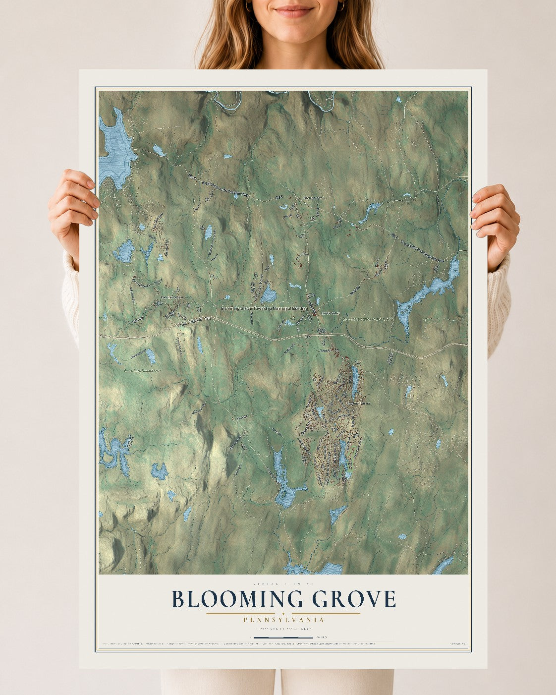 Map of Blooming Grove, Pennsylvania, 24 x 36 inch unframed archival matte print