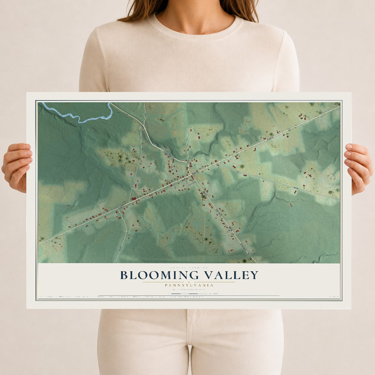 Map of Blooming Valley, Pennsylvania, 12 x 18 inch unframed archival matte print