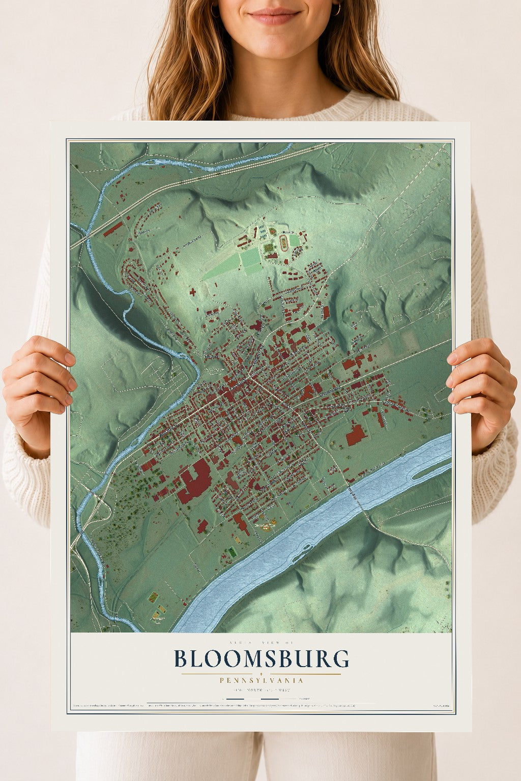 Map of Bloomsburg, Pennsylvania, 18 x 24 inch unframed archival matte print