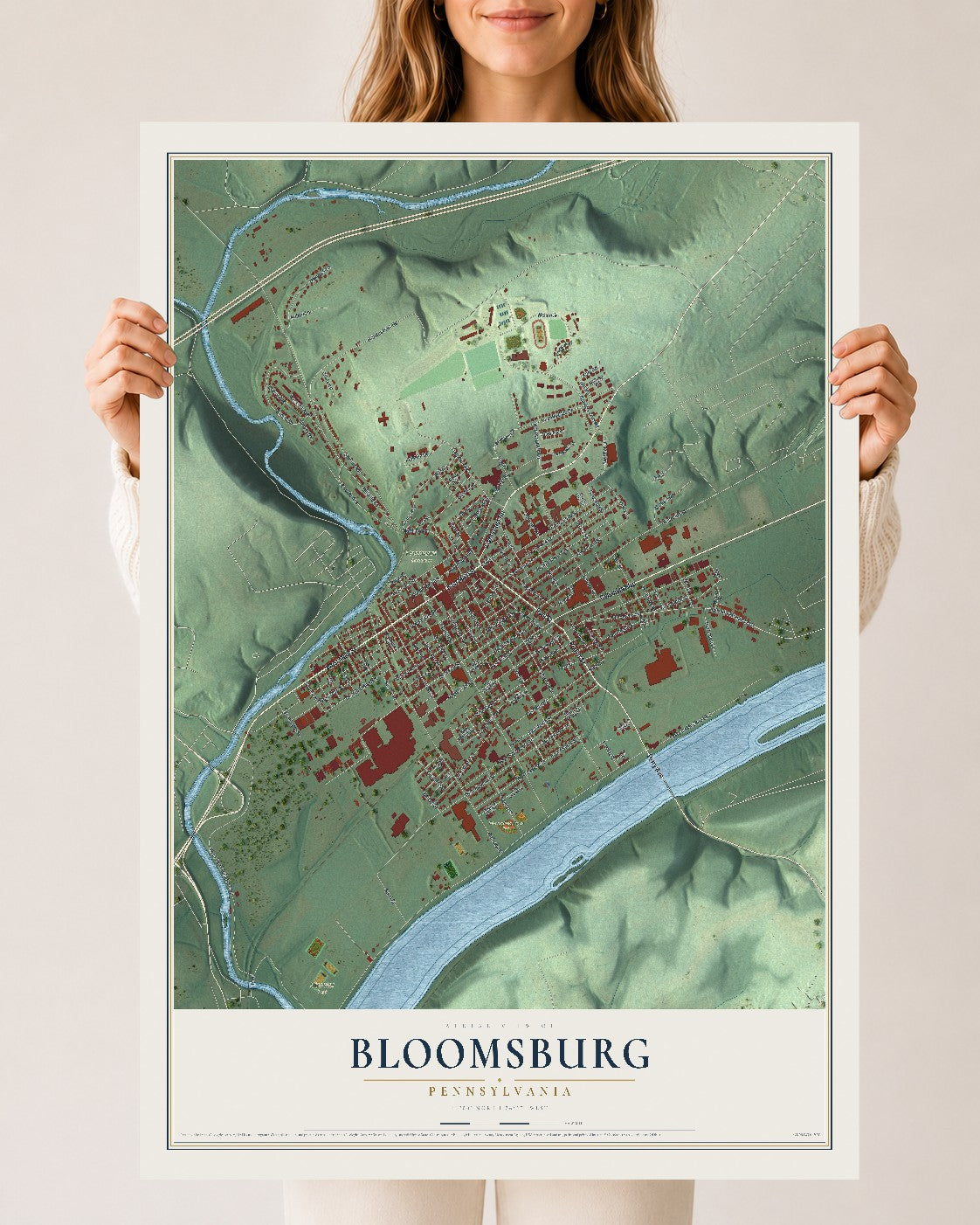Map of Bloomsburg, Pennsylvania, 24 x 36 inch unframed archival matte print