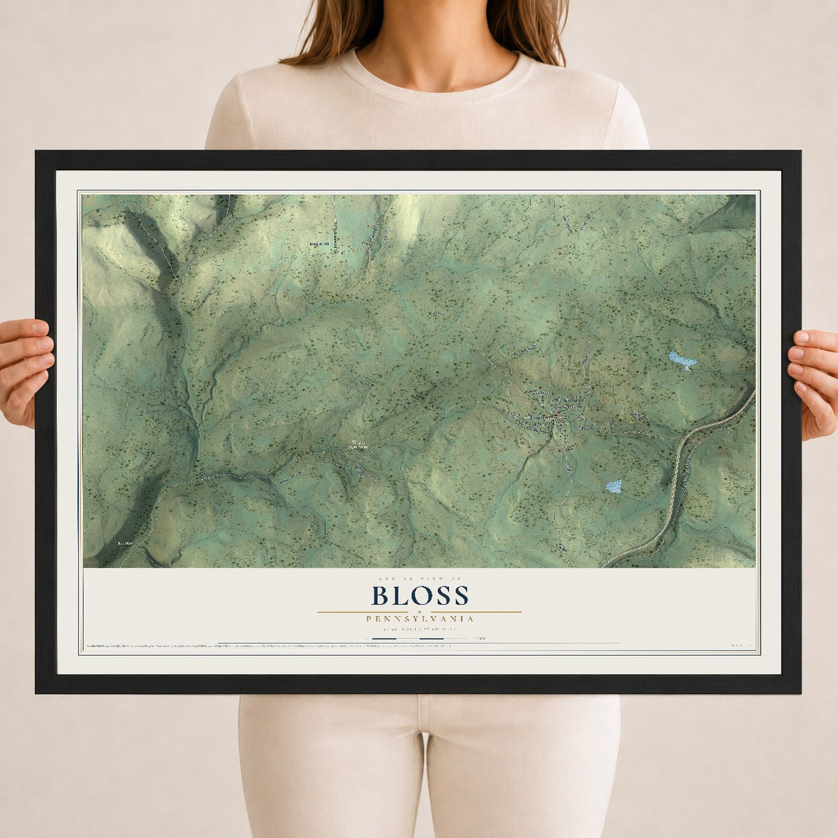 Map of Bloss, Pennsylvania, 18 x 24 inch print in a black wood frame