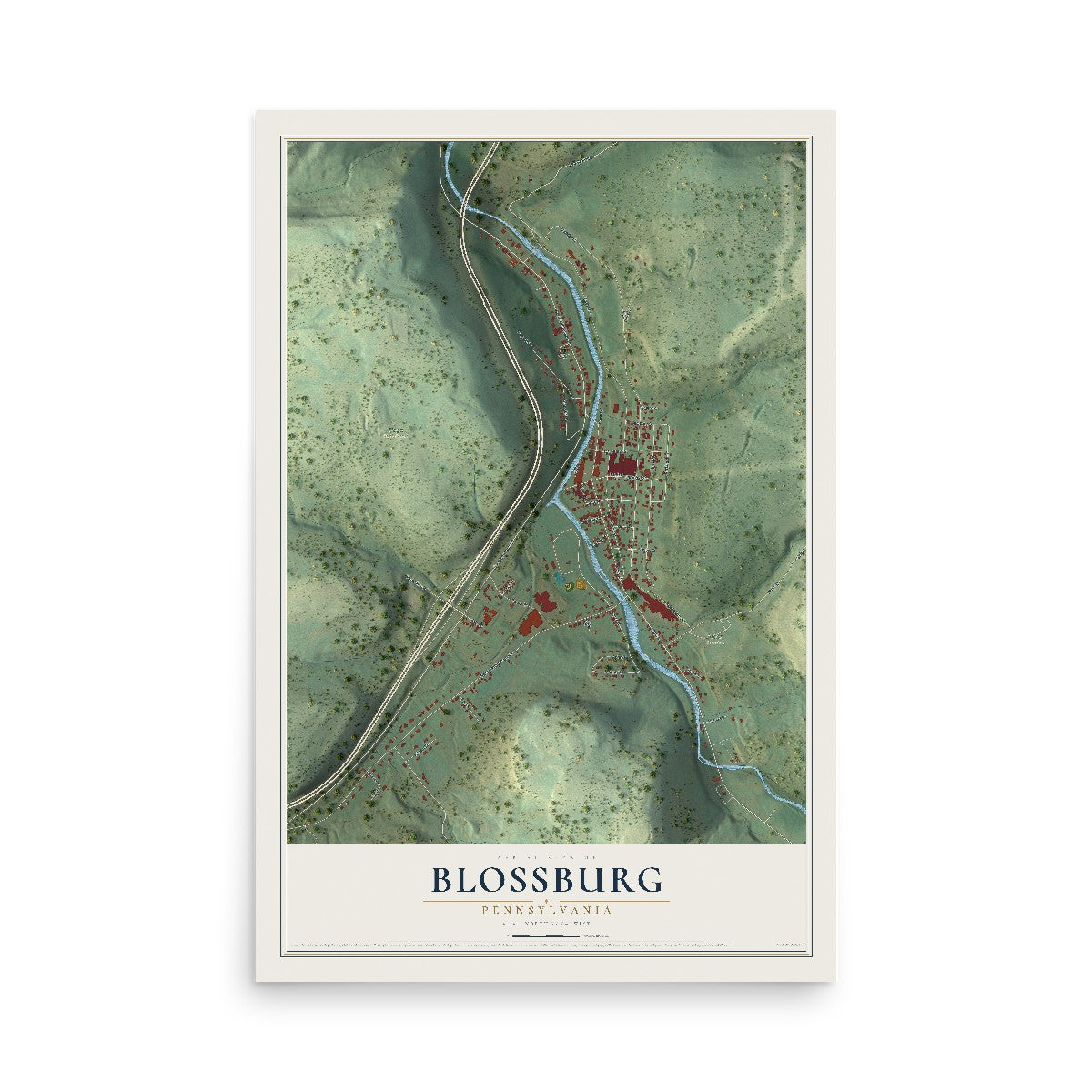 Map of Blossburg, Pennsylvania, 12 x 18 inch unframed archival matte print