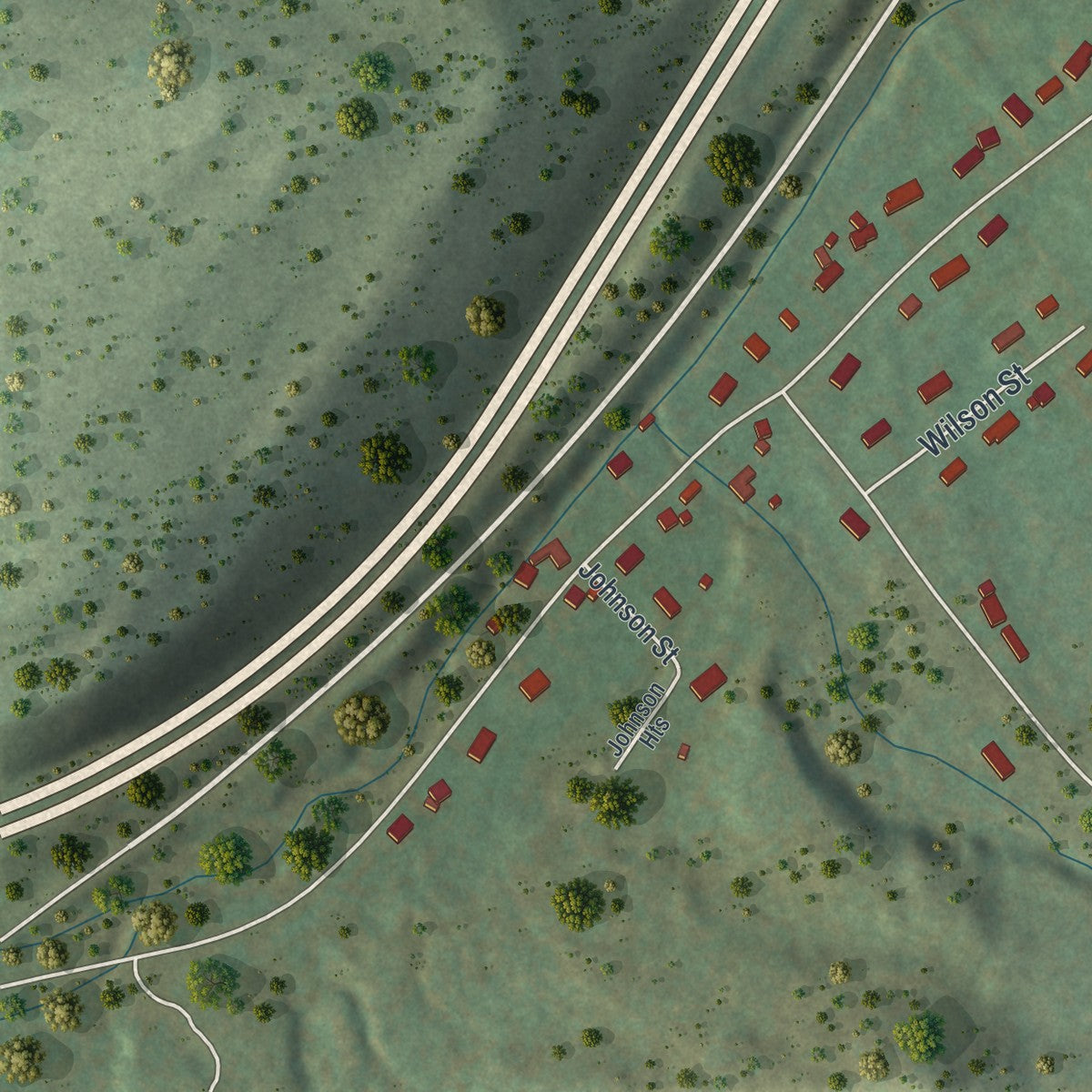 Second close-up of the map of Blossburg, Pennsylvania print showing more streets and buildings