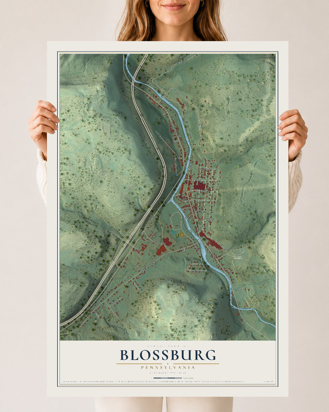 Map of Blossburg, Pennsylvania, 24 x 36 inch unframed archival matte print