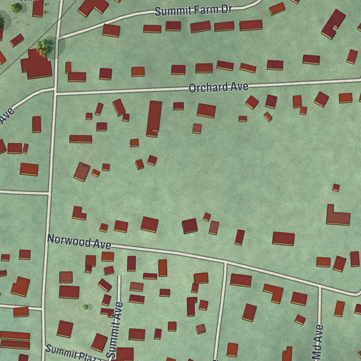 Close-up of the map of Blue Ridge Summit, Pennsylvania print showing street and building detail
