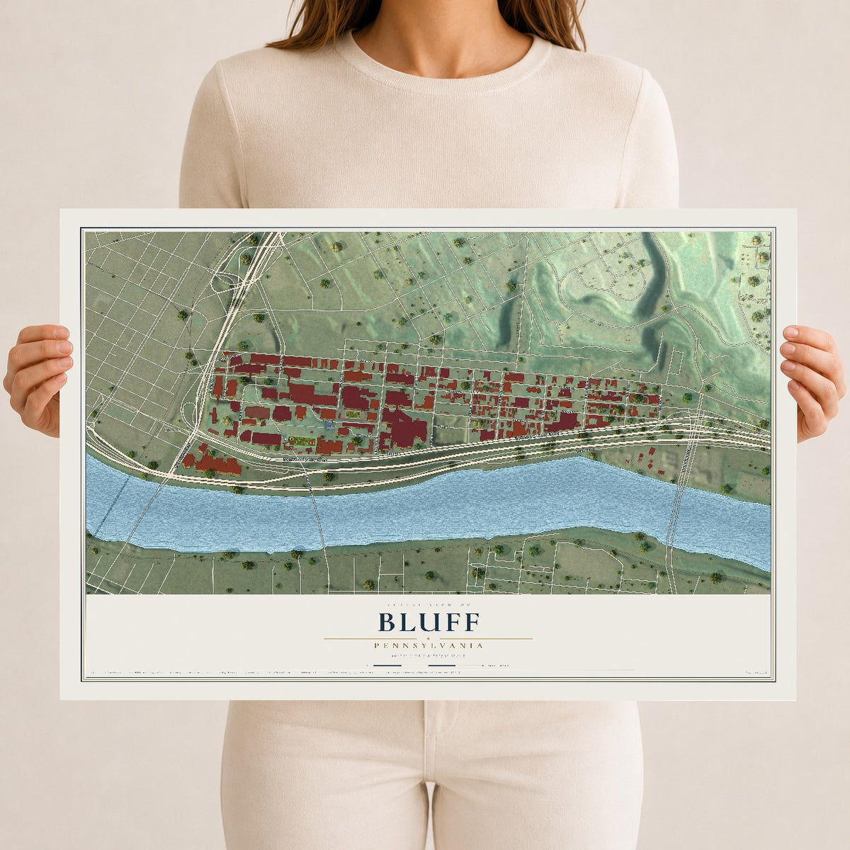 Map of Bluff, Pennsylvania, 12 x 18 inch unframed archival matte print