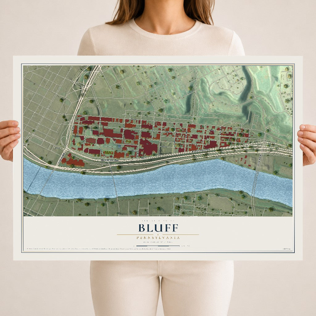 Map of Bluff, Pennsylvania, 18 x 24 inch unframed archival matte print