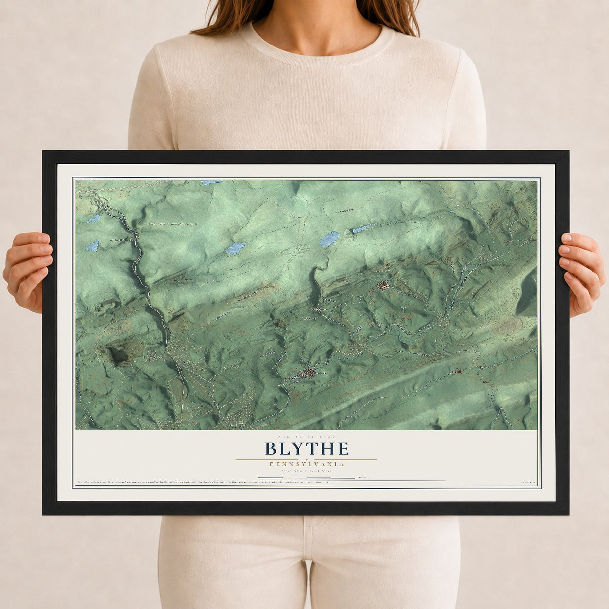 Map of Blythe, Pennsylvania, 12 x 18 inch print in a black wood frame