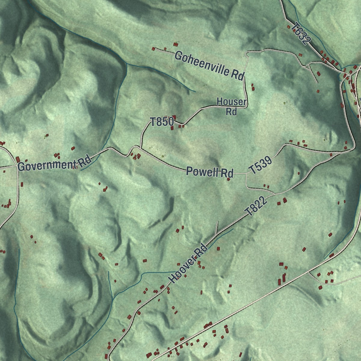 Close-up of the map of Boggs, Armstrong County, Pennsylvania print showing street and building detail