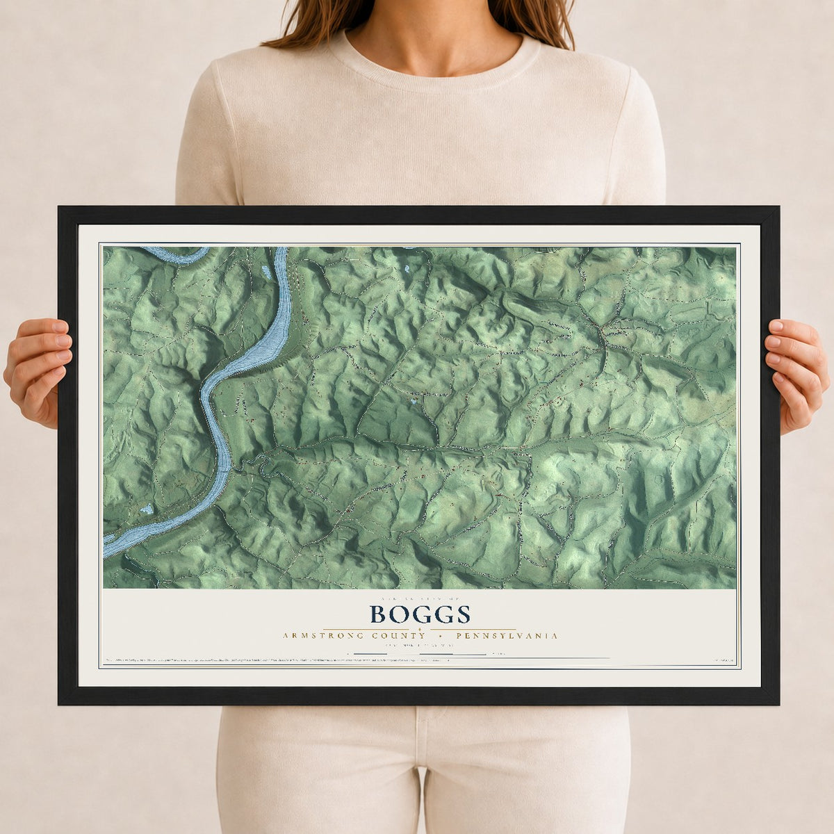 Map of Boggs, Armstrong County, Pennsylvania, 12 x 18 inch print in a black wood frame