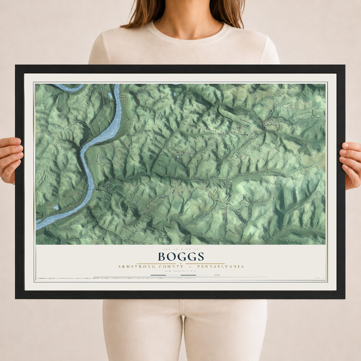 Map of Boggs, Armstrong County, Pennsylvania, 18 x 24 inch print in a black wood frame