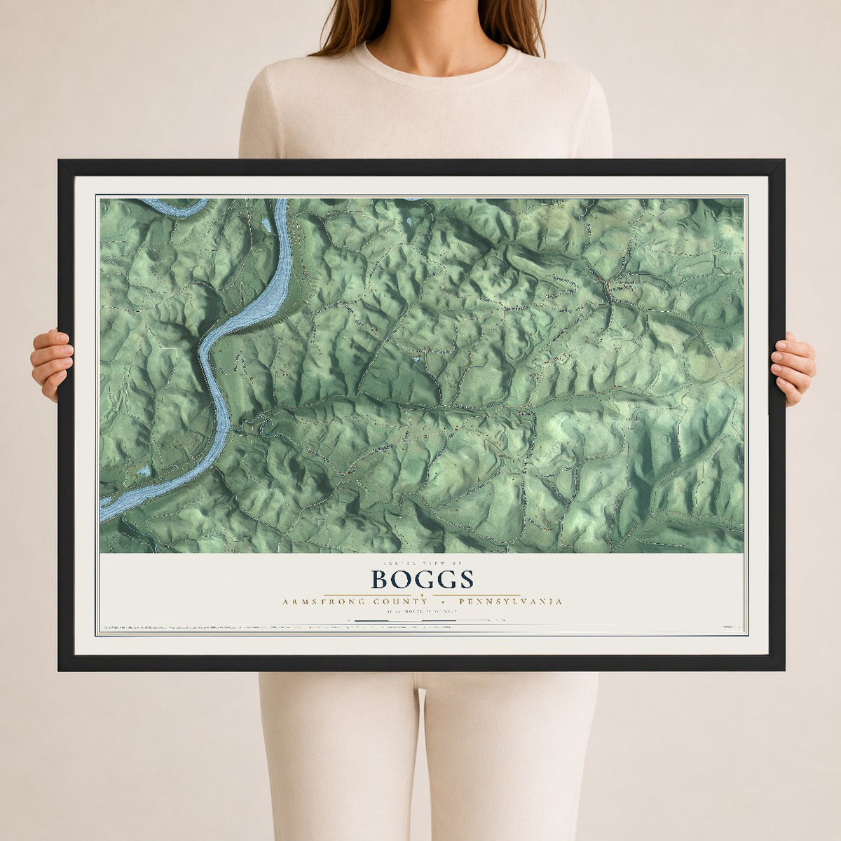 Map of Boggs, Armstrong County, Pennsylvania, 24 x 36 inch print in a black wood frame