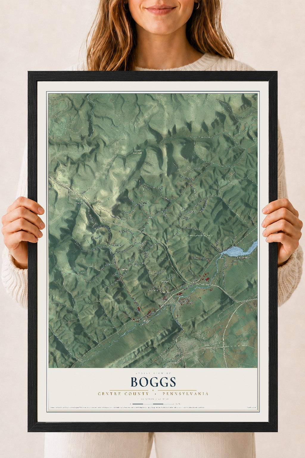 Map of Boggs, Centre County, Pennsylvania, 18 x 24 inch print in a black wood frame
