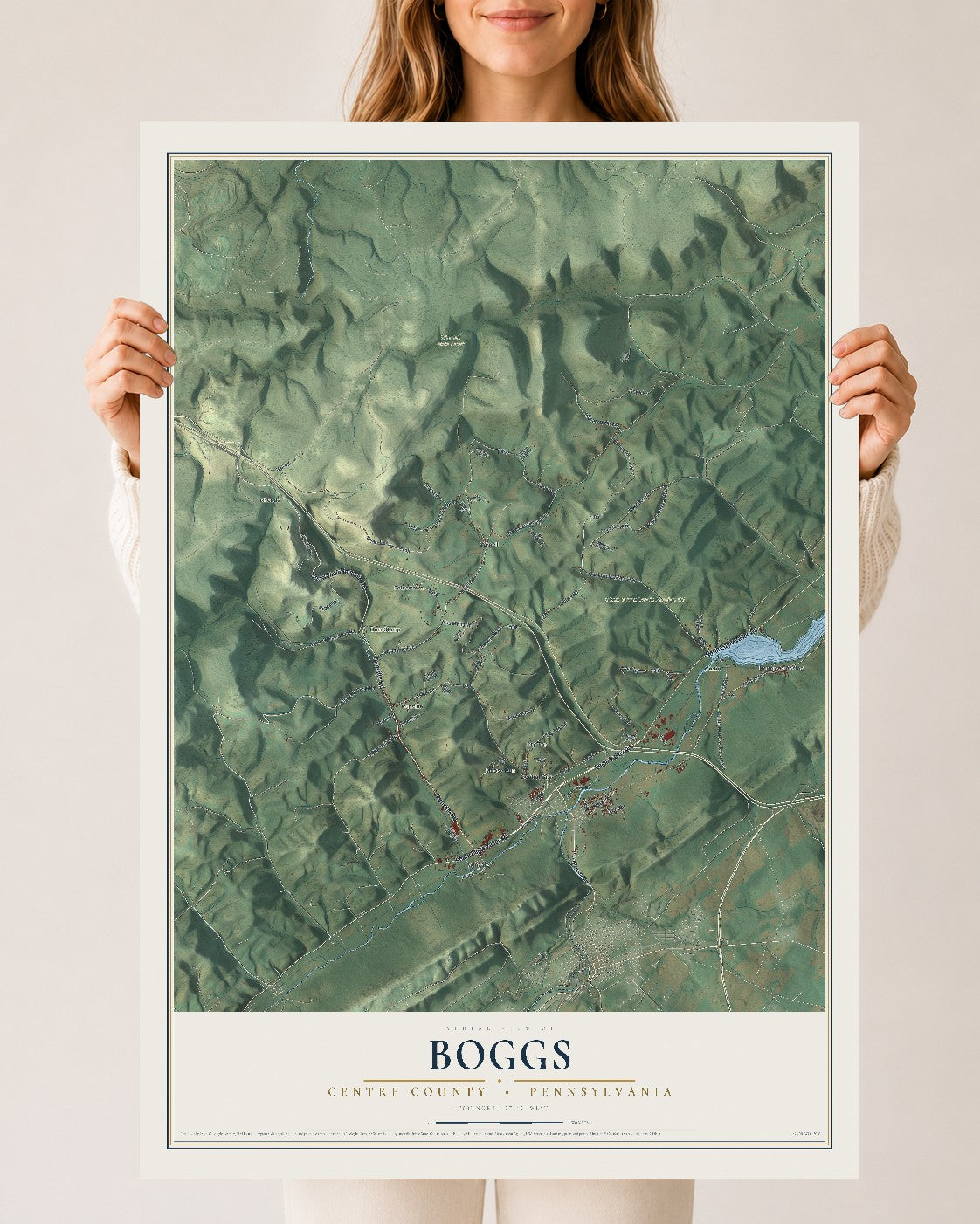 Map of Boggs, Centre County, Pennsylvania, 24 x 36 inch unframed archival matte print