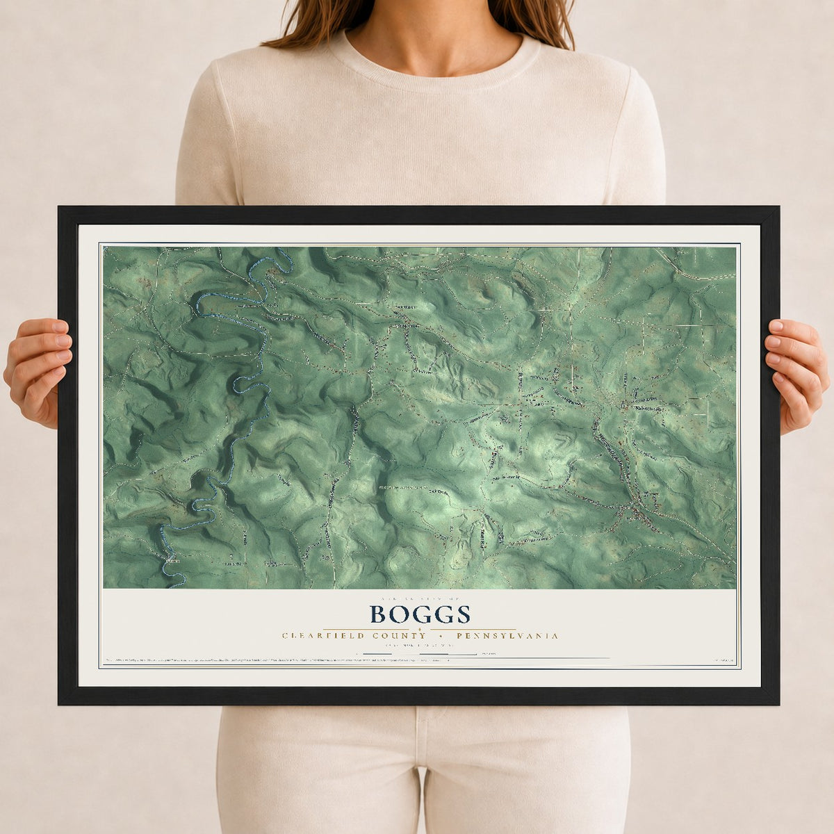 Map of Boggs, Clearfield County, Pennsylvania, 12 x 18 inch print in a black wood frame