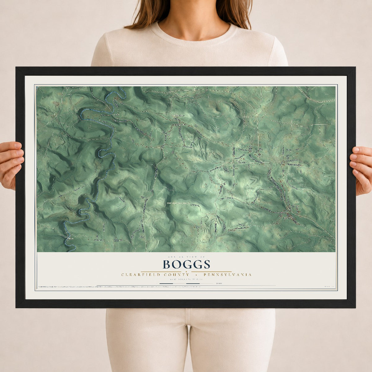 Map of Boggs, Clearfield County, Pennsylvania, 18 x 24 inch print in a black wood frame