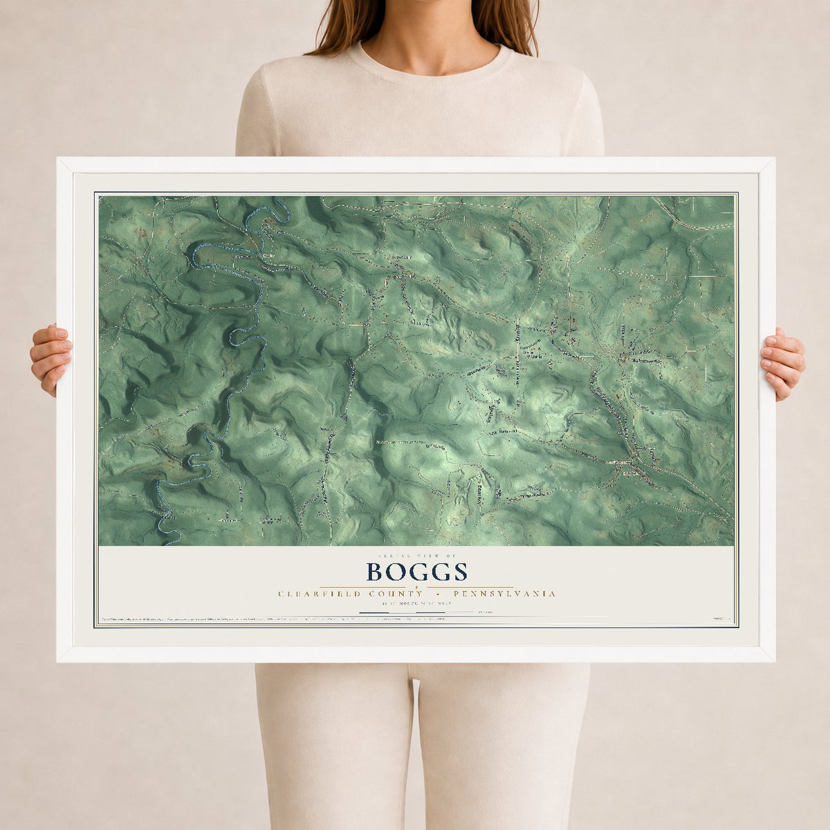 Map of Boggs, Clearfield County, Pennsylvania, 24 x 36 inch print in a white wood frame