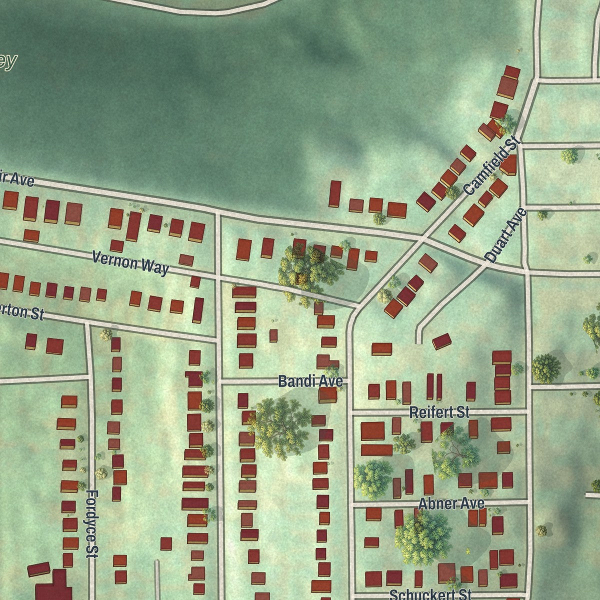 Close-up of the map of Bon Air, Pennsylvania print showing street and building detail