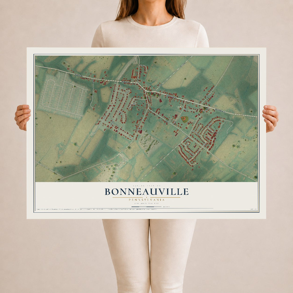 Map of Bonneauville, Pennsylvania, 24 x 36 inch unframed archival matte print