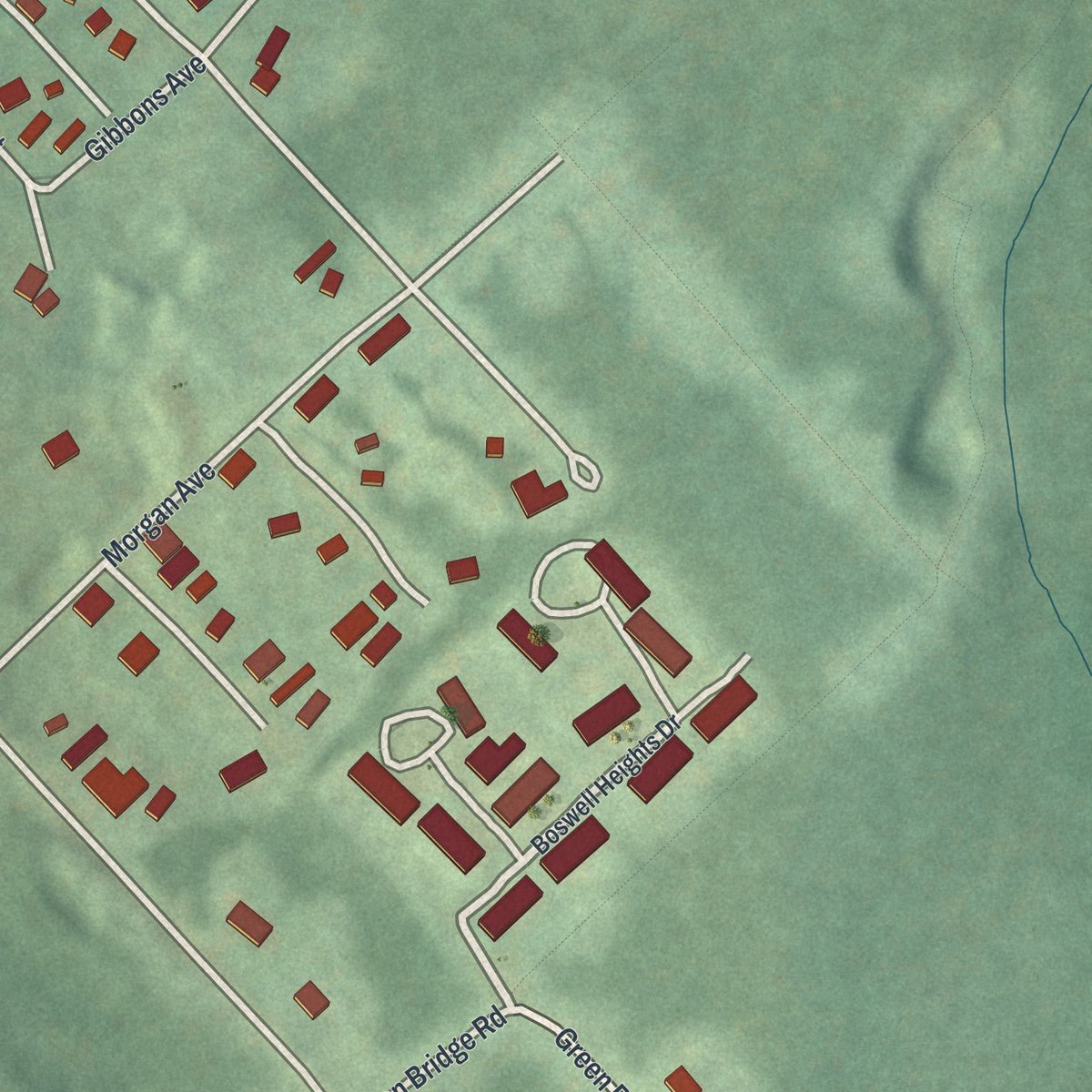 Second close-up of the map of Boswell, Pennsylvania print showing more streets and buildings