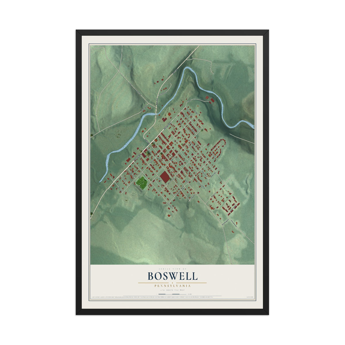 Map of Boswell, Pennsylvania, 12 x 18 inch print in a black wood frame