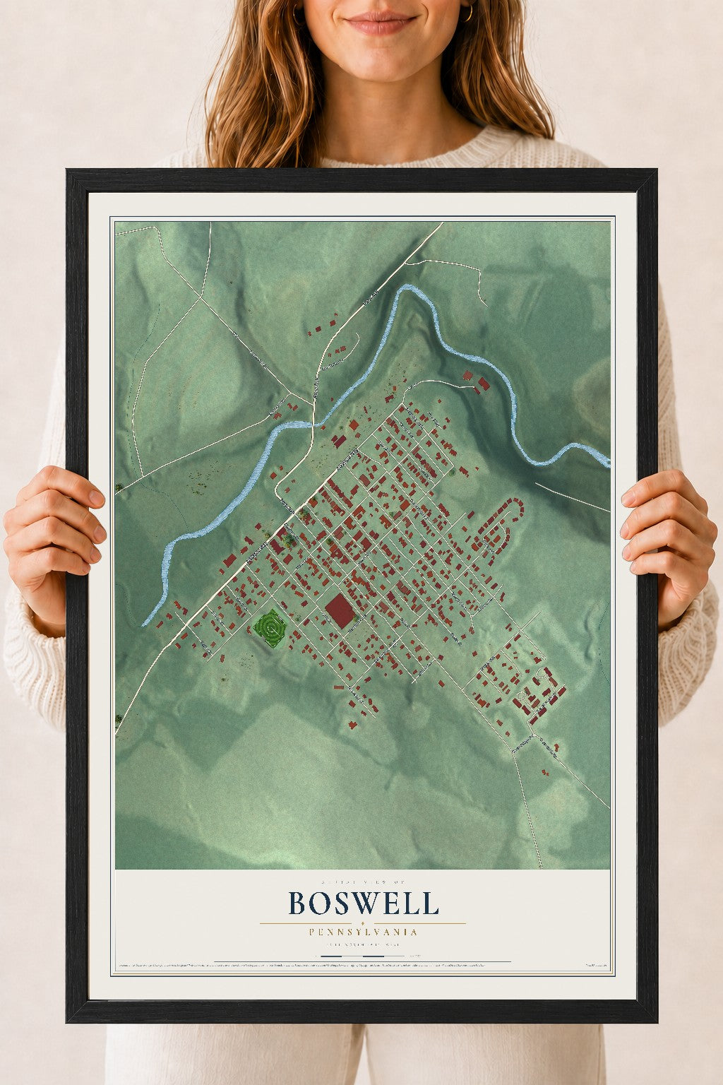 Map of Boswell, Pennsylvania, 18 x 24 inch print in a black wood frame