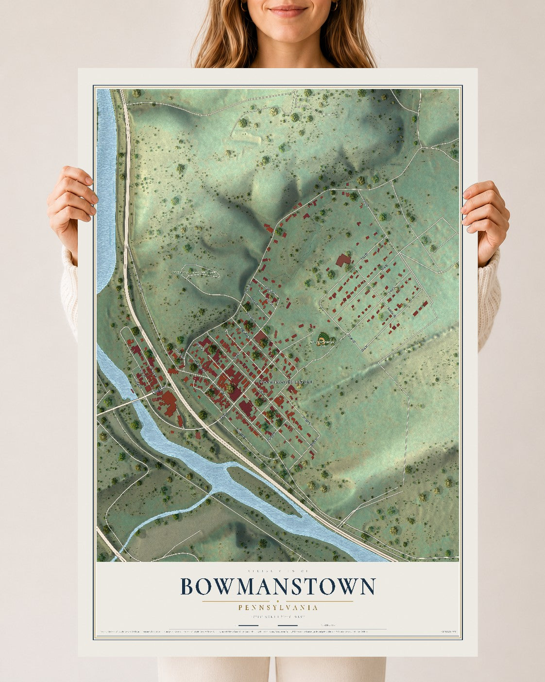 Map of Bowmanstown, Pennsylvania, 24 x 36 inch unframed archival matte print