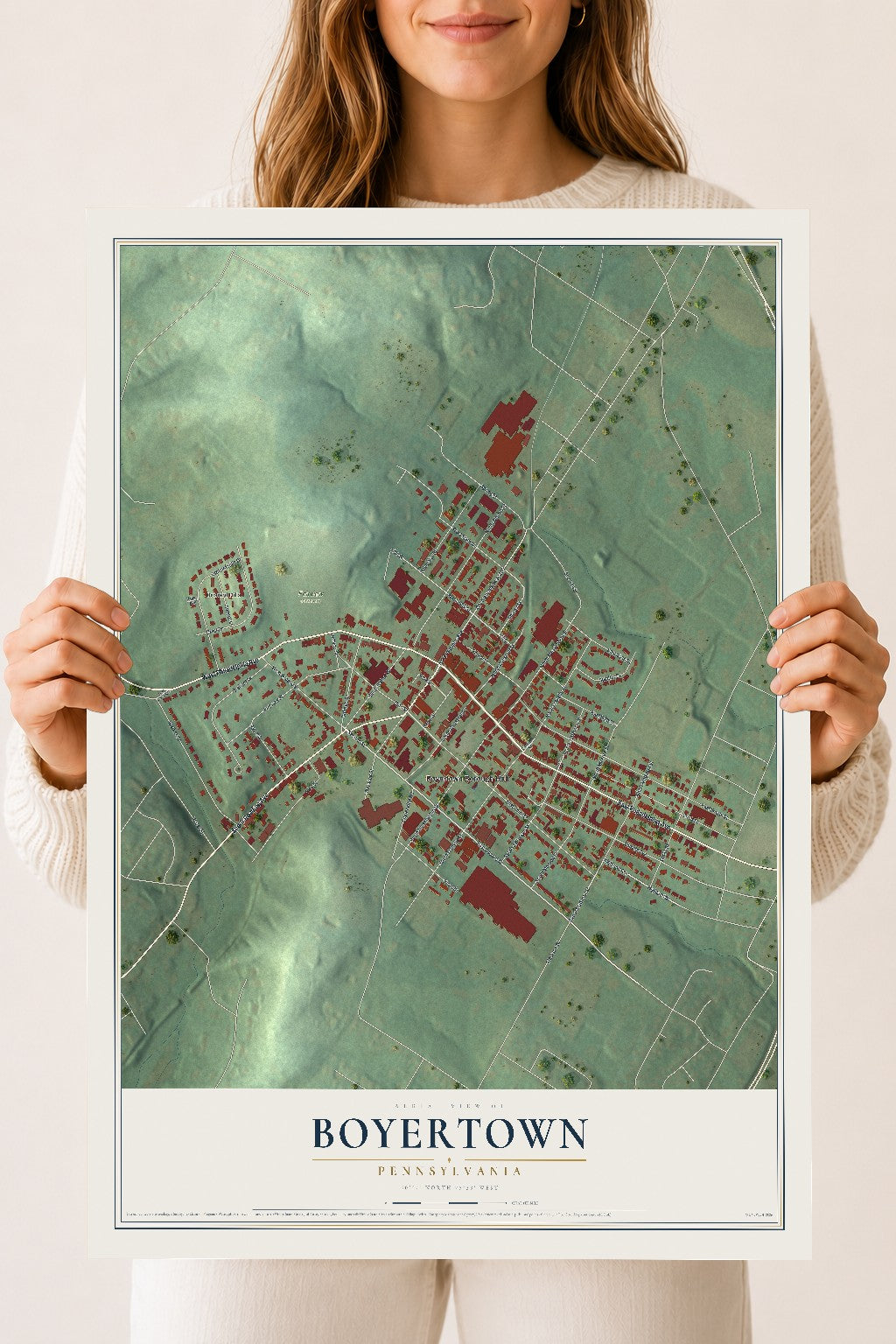 Map of Boyertown, Pennsylvania, 18 x 24 inch unframed archival matte print