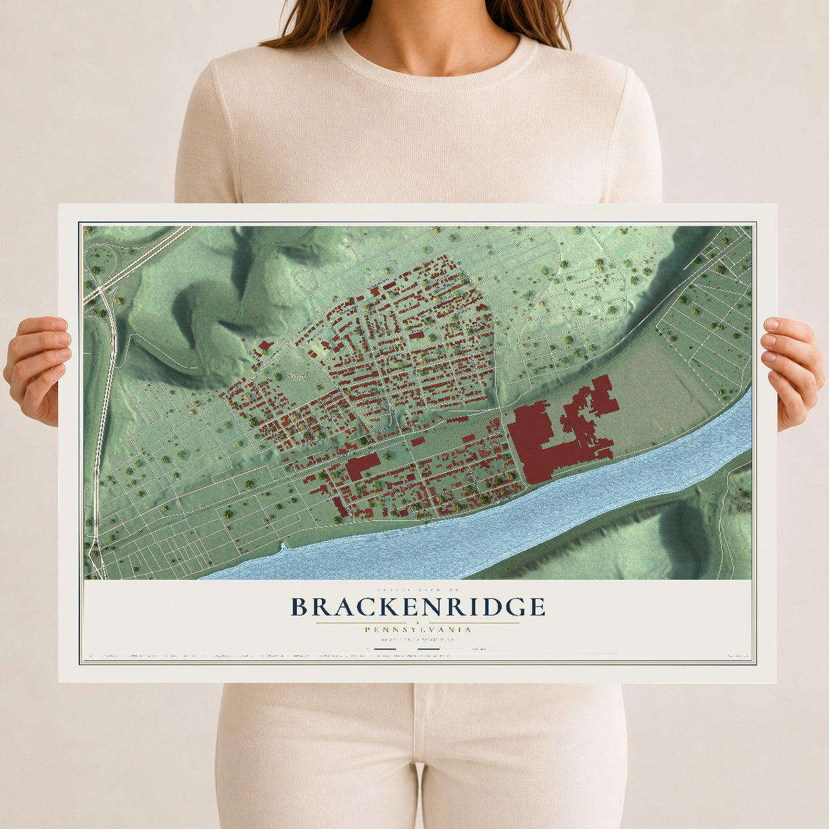Map of Brackenridge, Pennsylvania, 12 x 18 inch unframed archival matte print