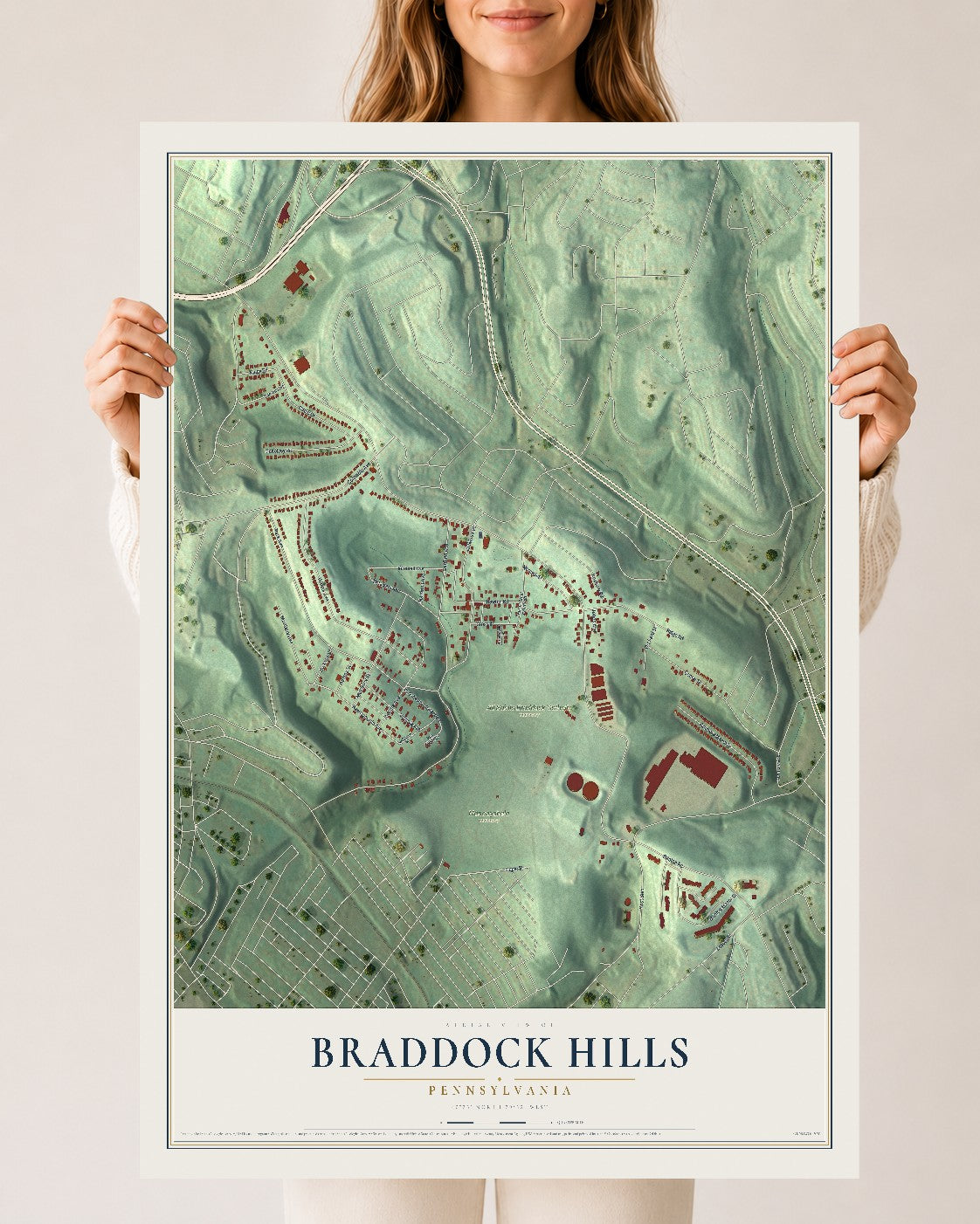 Map of Braddock Hills, Pennsylvania, 24 x 36 inch unframed archival matte print