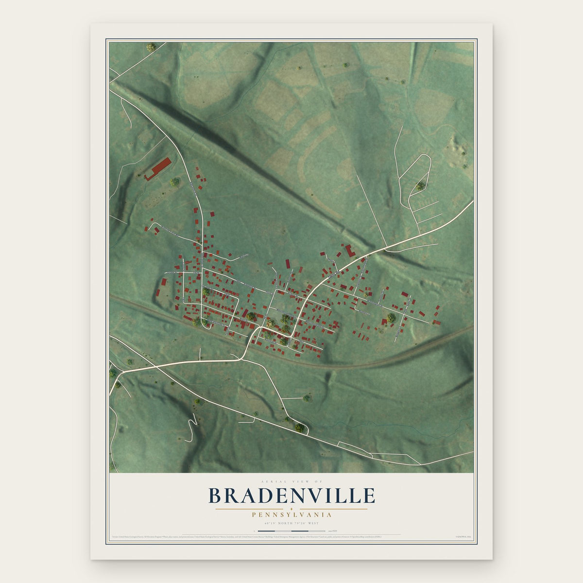 Bradenville, Pennsylvania map print, the full design