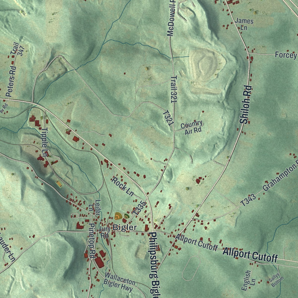 Close-up of the map of Bradford, Clearfield County, Pennsylvania print showing street and building detail