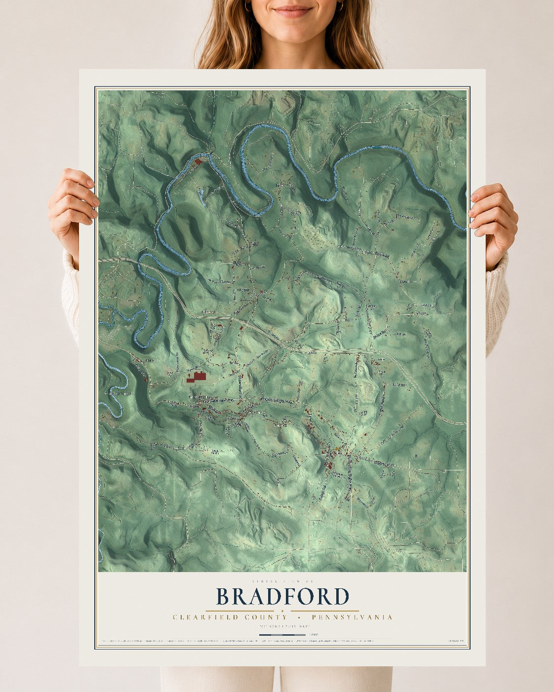 Map of Bradford, Clearfield County, Pennsylvania, 24 x 36 inch unframed archival matte print