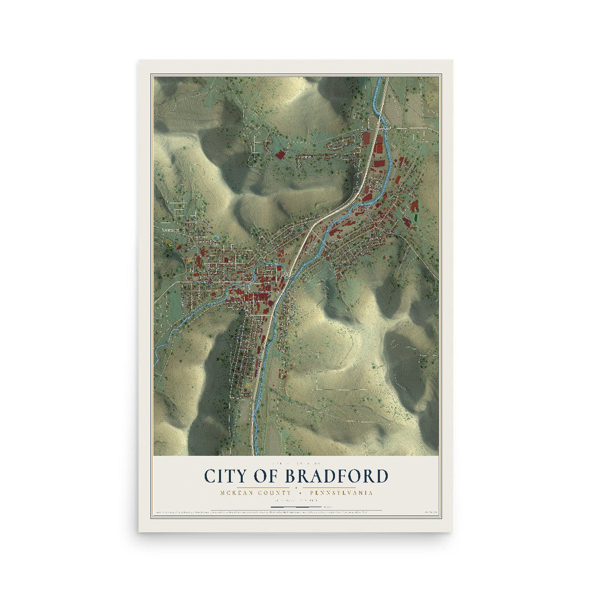 Map of the City of Bradford, McKean County, Pennsylvania, 12 x 18 inch unframed archival matte print