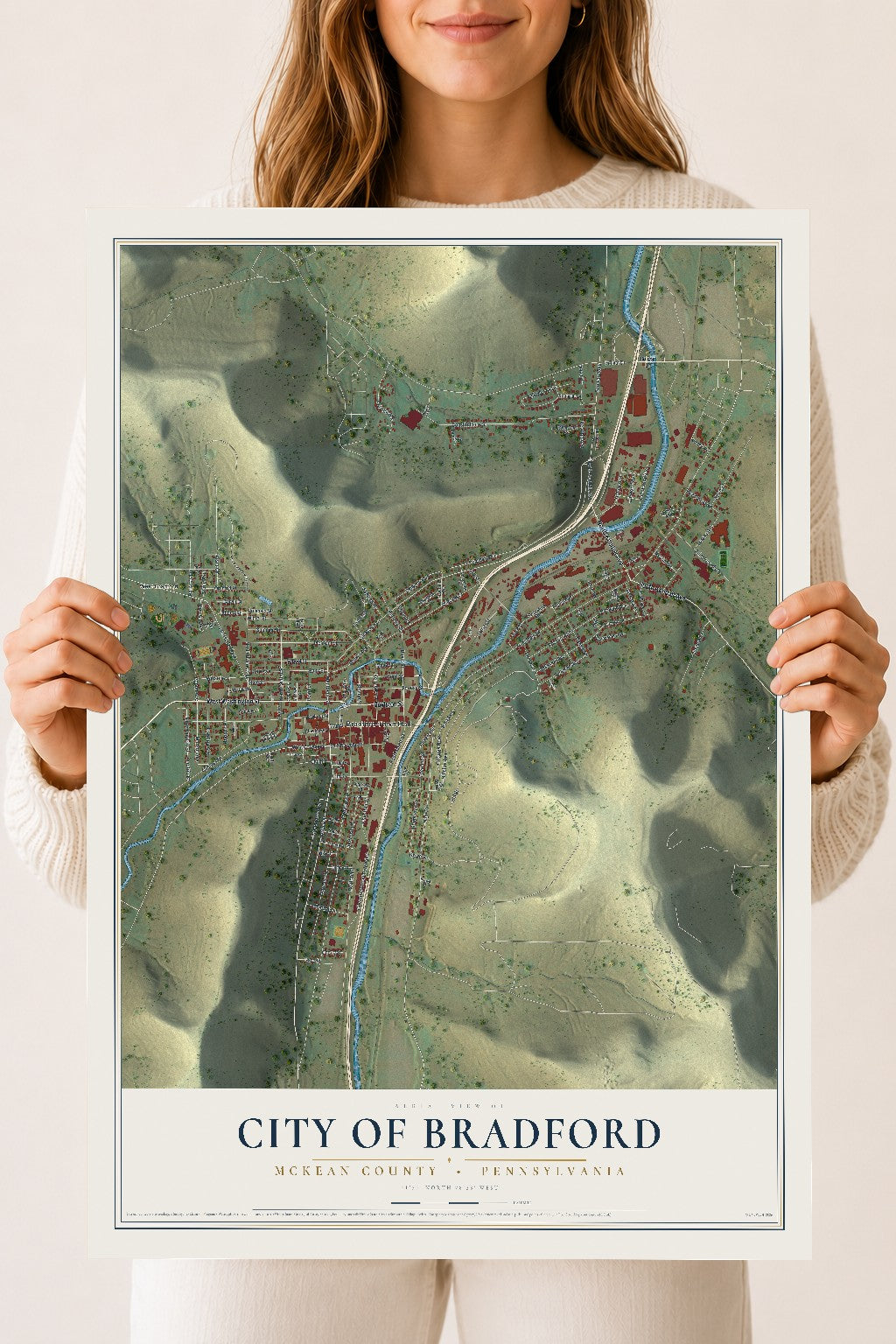 Map of the City of Bradford, McKean County, Pennsylvania, 18 x 24 inch unframed archival matte print