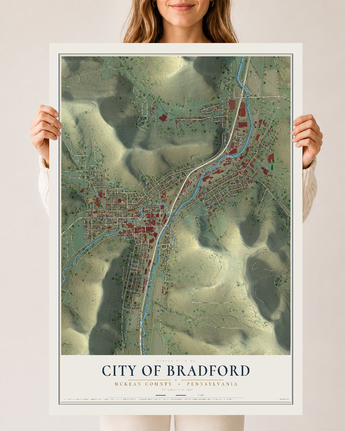 Map of the City of Bradford, McKean County, Pennsylvania, 24 x 36 inch unframed archival matte print
