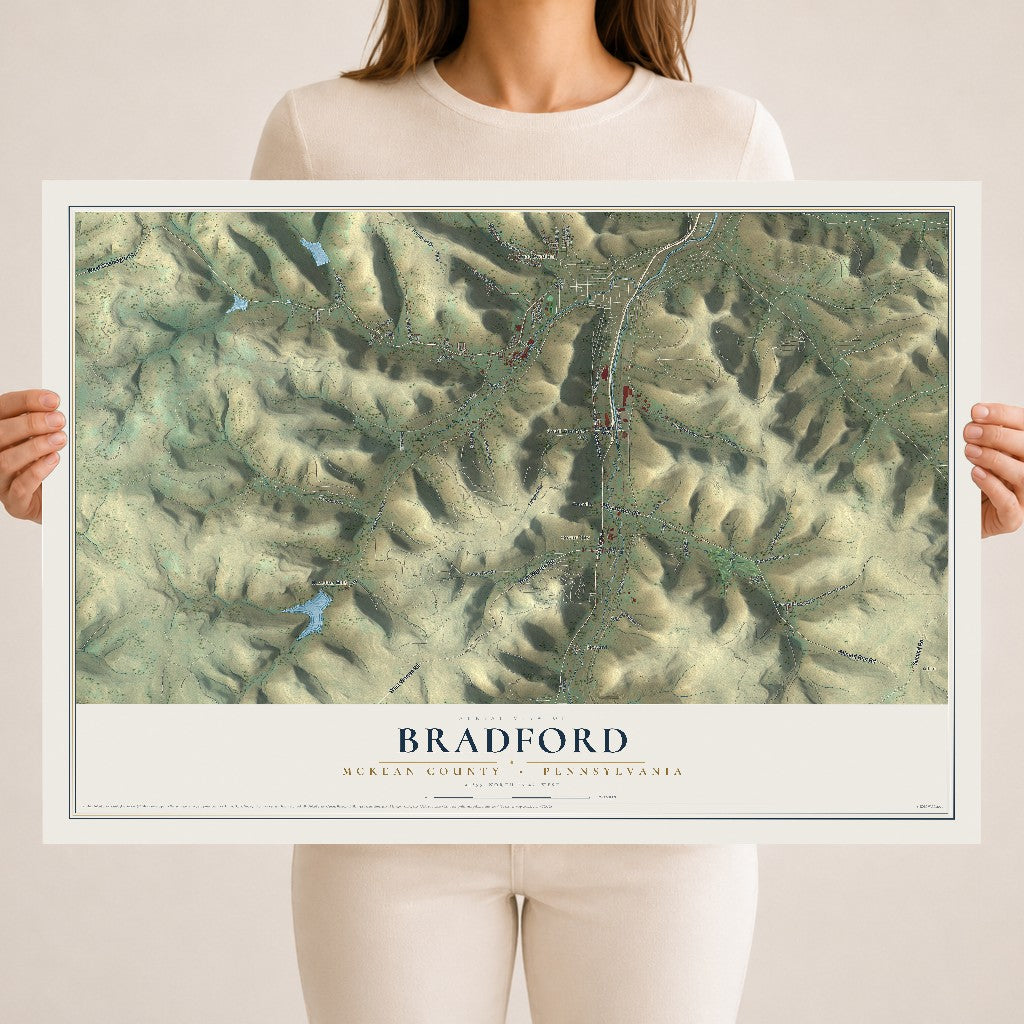 Map of Bradford, McKean County, Pennsylvania, 18 x 24 inch unframed archival matte print